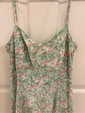 Floral Mint & Pink Spaghetti Strap  Dress